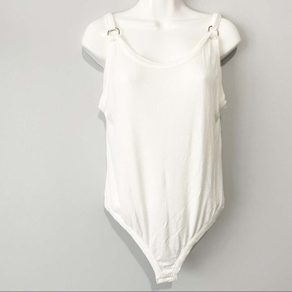 Intimately Free People white bodysuit thong size large NWT new ribbed